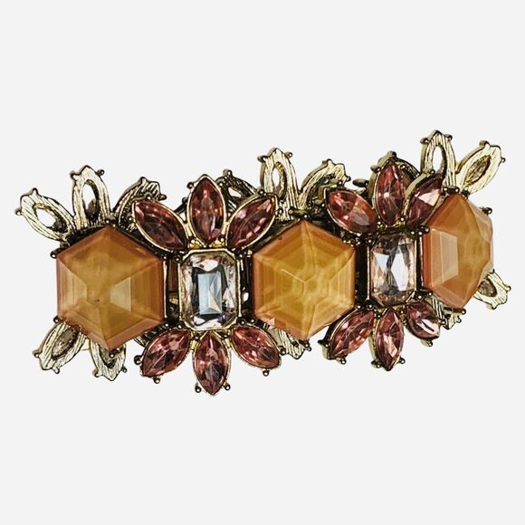 VTG Pink Rhinestone Flower Wide Bracelet 7" Silver Tone Cottagecore Trendy - Picture 8 of 10